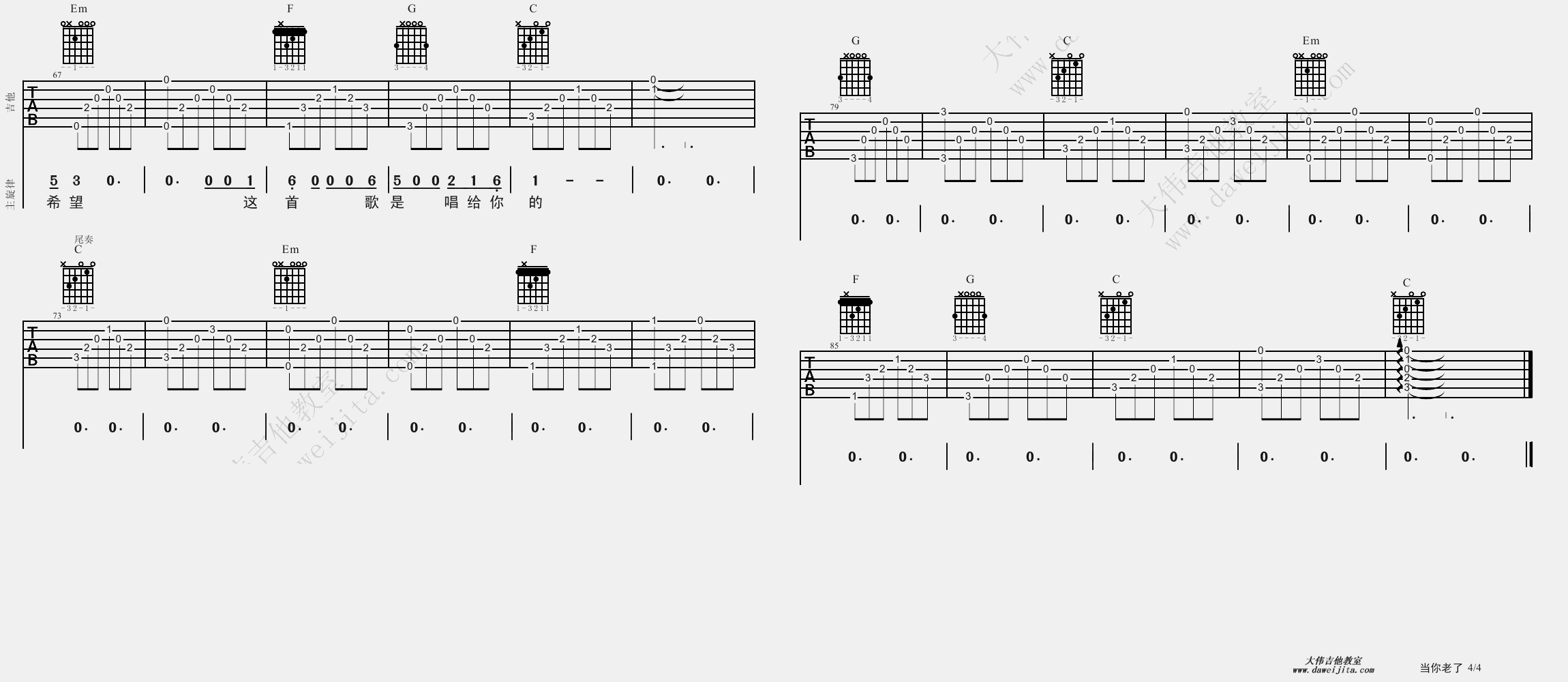 赵照_当你老了_吉他谱(D调)_Guitar_Music_Score