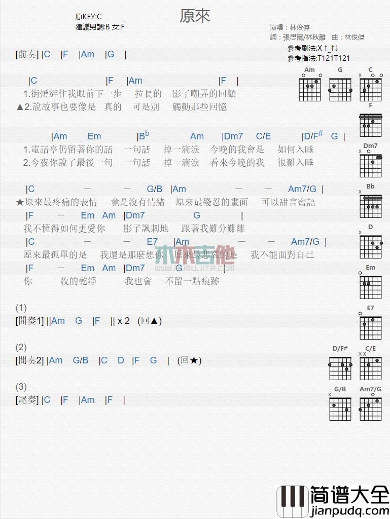 林俊杰_原来_吉他谱_Guitar_Music_Score