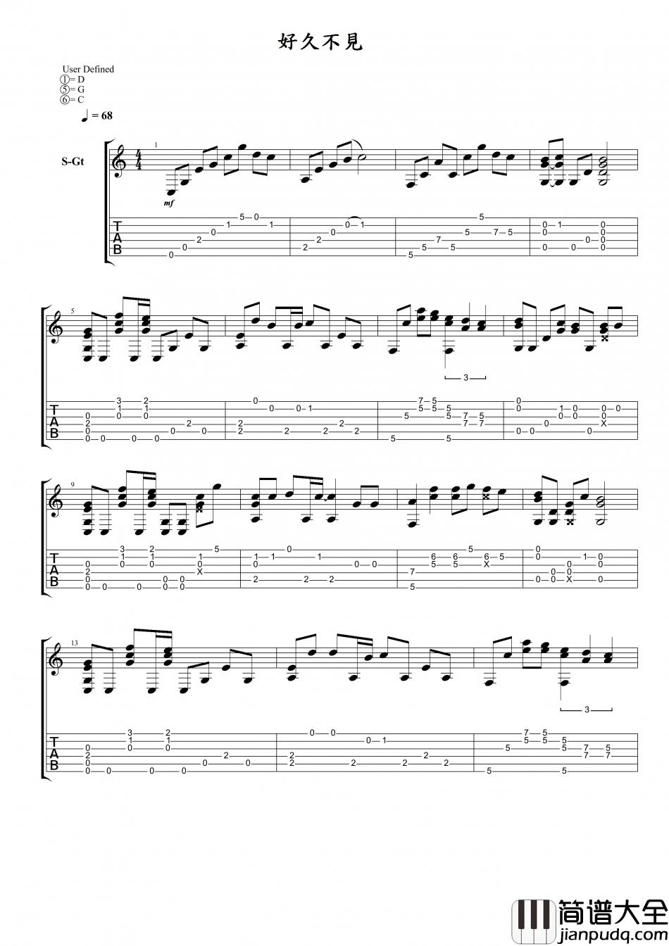 陈奕迅_好久不见_指弹__吉他谱_Guitar_Music_Score