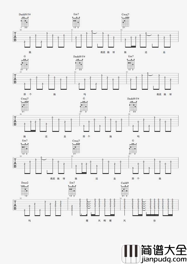 何大河_楚风阵阵吹_吉他谱_Guitar_Music_Score