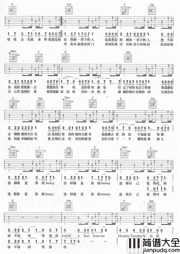 Honey_Money_|（完美版）|吉他谱|图片谱|高清|张惠春