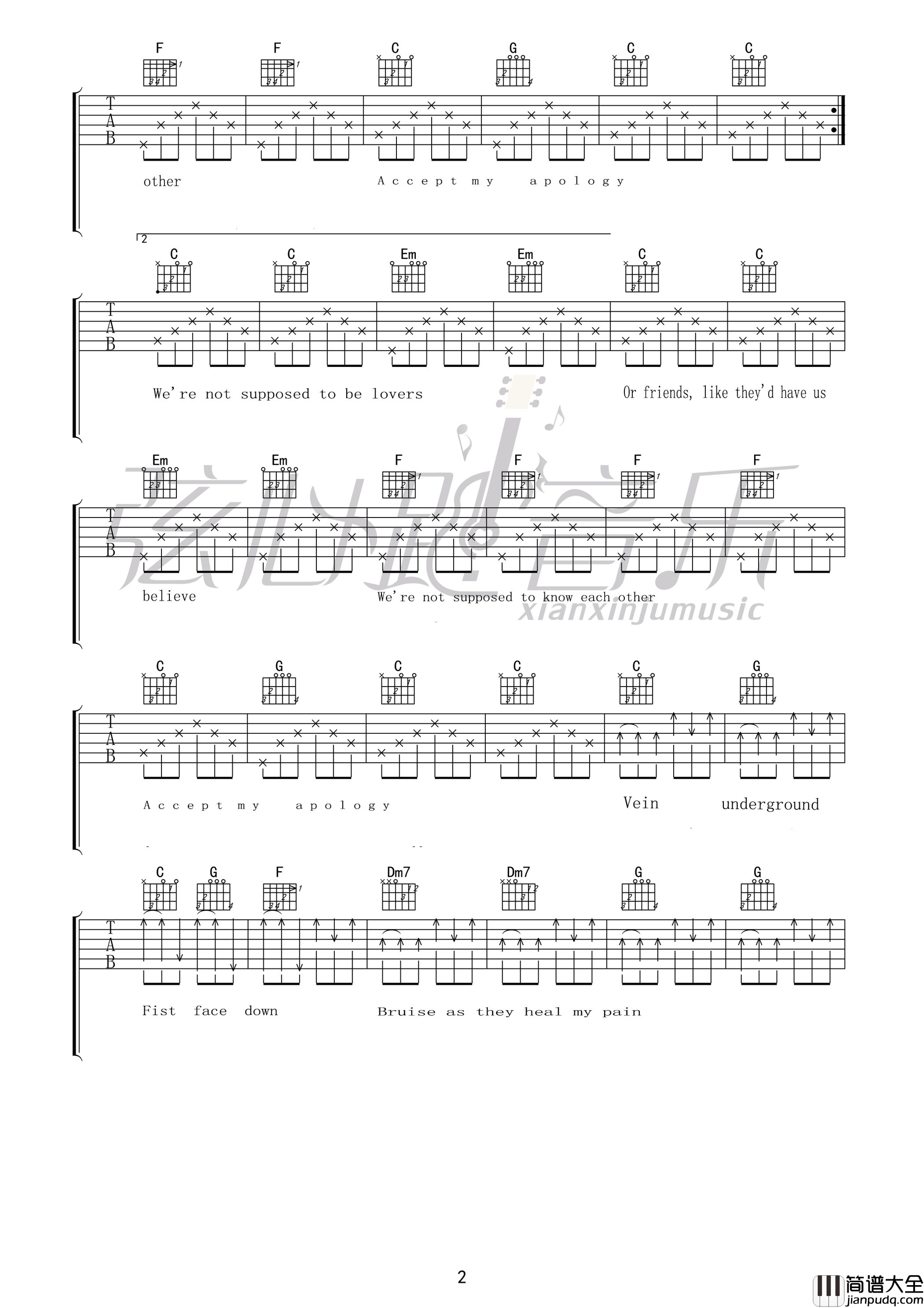 Adam,Green_We’re_Not_Supposed_to_Be_Lovers_吉他谱_Guitar_Music_Score