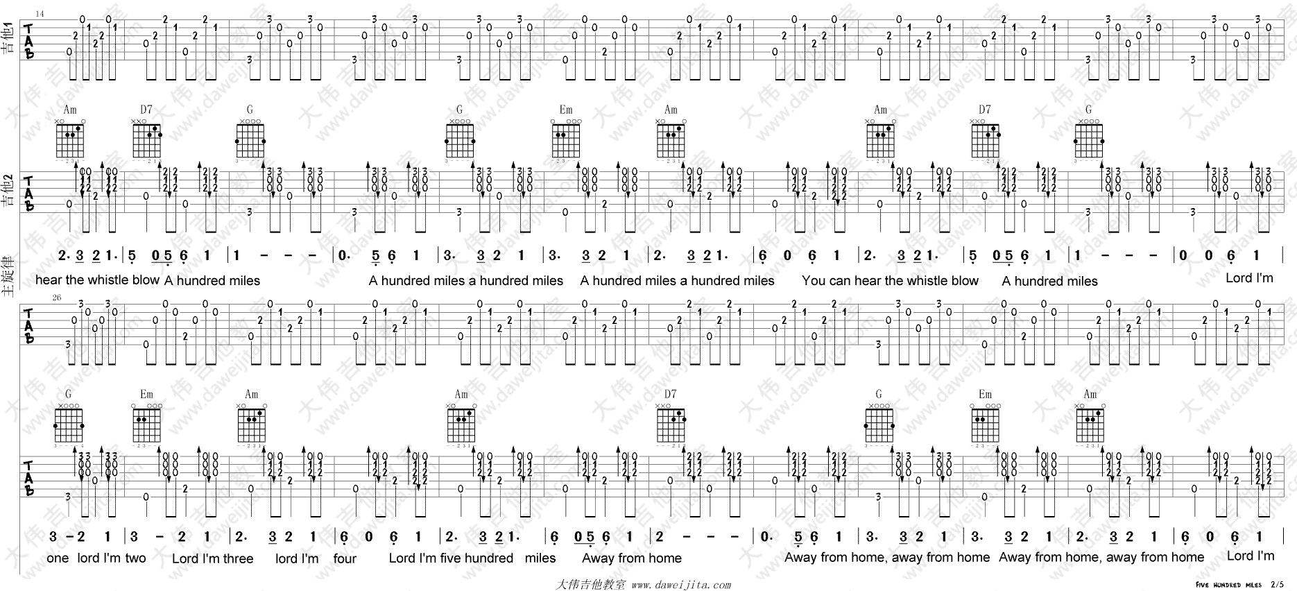 The,Journeymen_500miles_吉他谱(G调)_Guitar_Music_Score