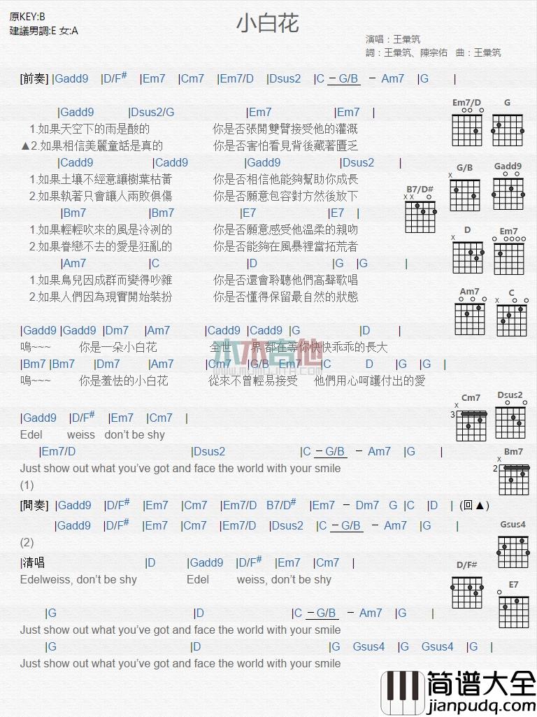 王汇筑_小白花_吉他谱_Guitar_Music_Score
