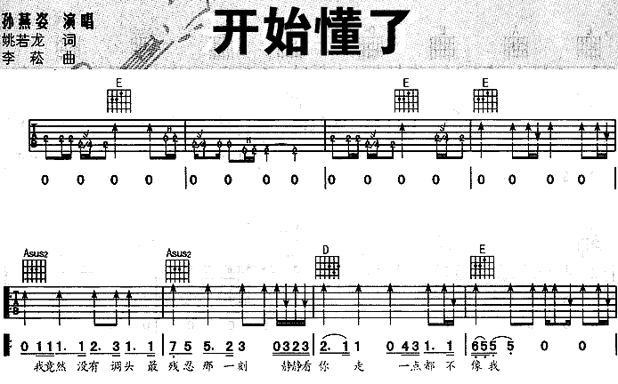开始懂了|吉他谱|图片谱|高清|孙燕姿