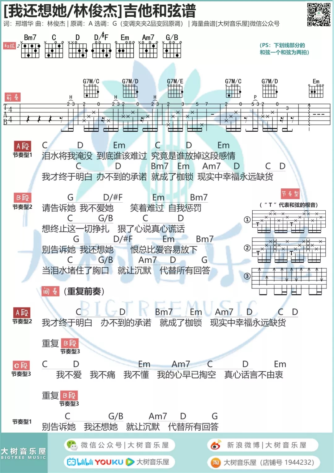 林俊杰_我还想她_吉他谱_弹唱谱_指弹谱_和弦谱