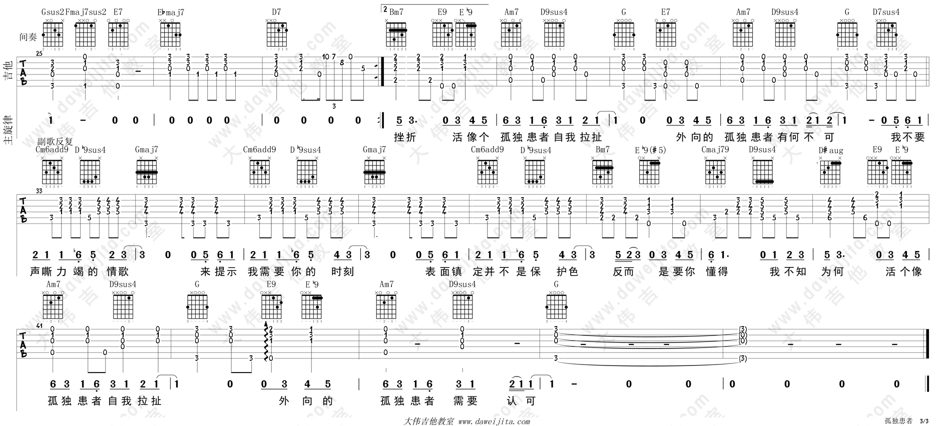 陈奕迅_孤独患者_吉他谱(G调)_Guitar_Music_Score