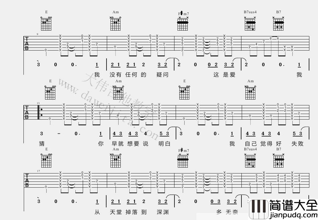 陶喆_普通朋友_吉他谱(F调)_Guitar_Music_Score