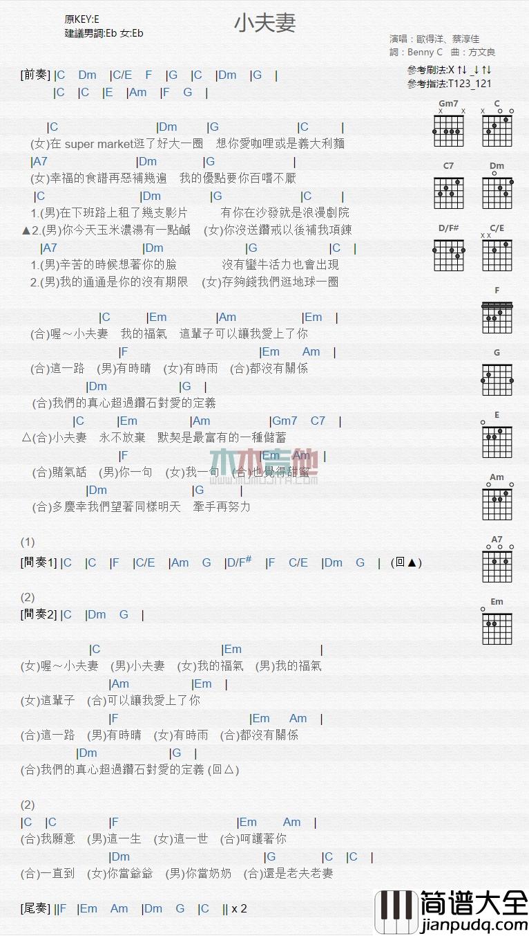 欧得洋,蔡淳佳_小夫妻_吉他谱_Guitar_Music_Score