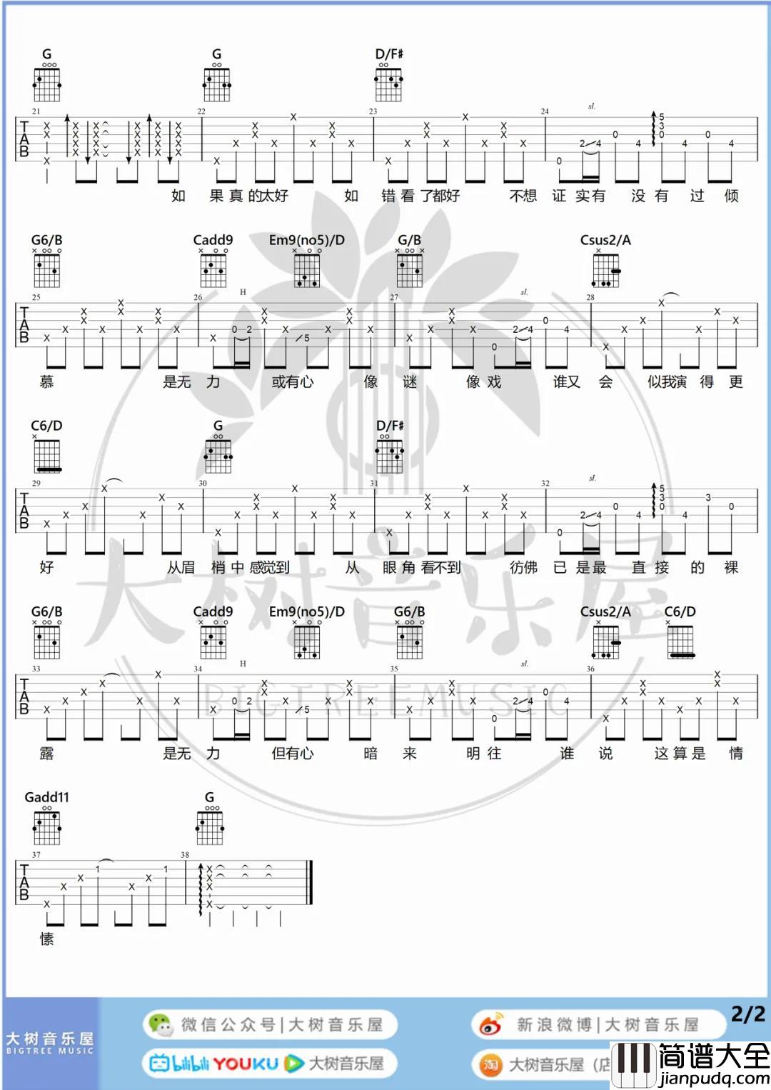 张国荣_有心人_吉他谱(G调)_Guitar_Music_Score