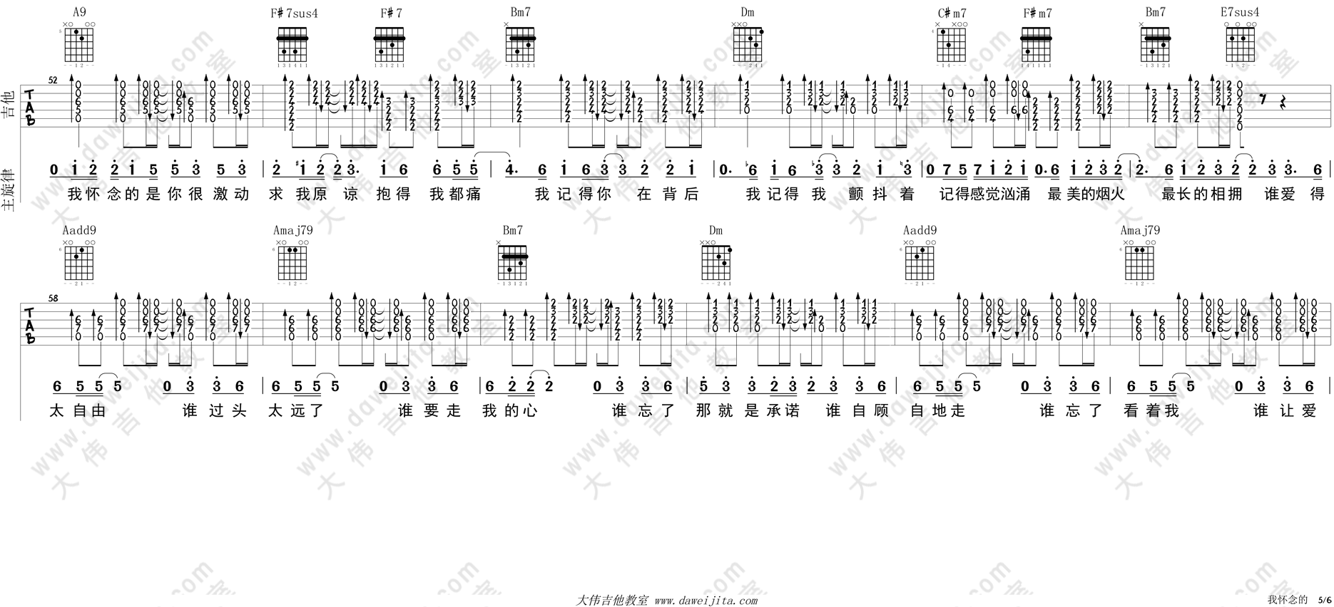 孙燕姿_我怀念的_吉他谱(降B调)_Guitar_Music_Score