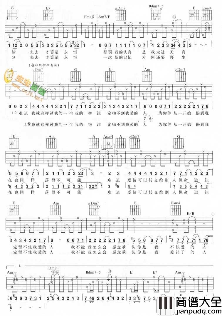 从开始到现在|吉他谱|图片谱|高清|张信哲