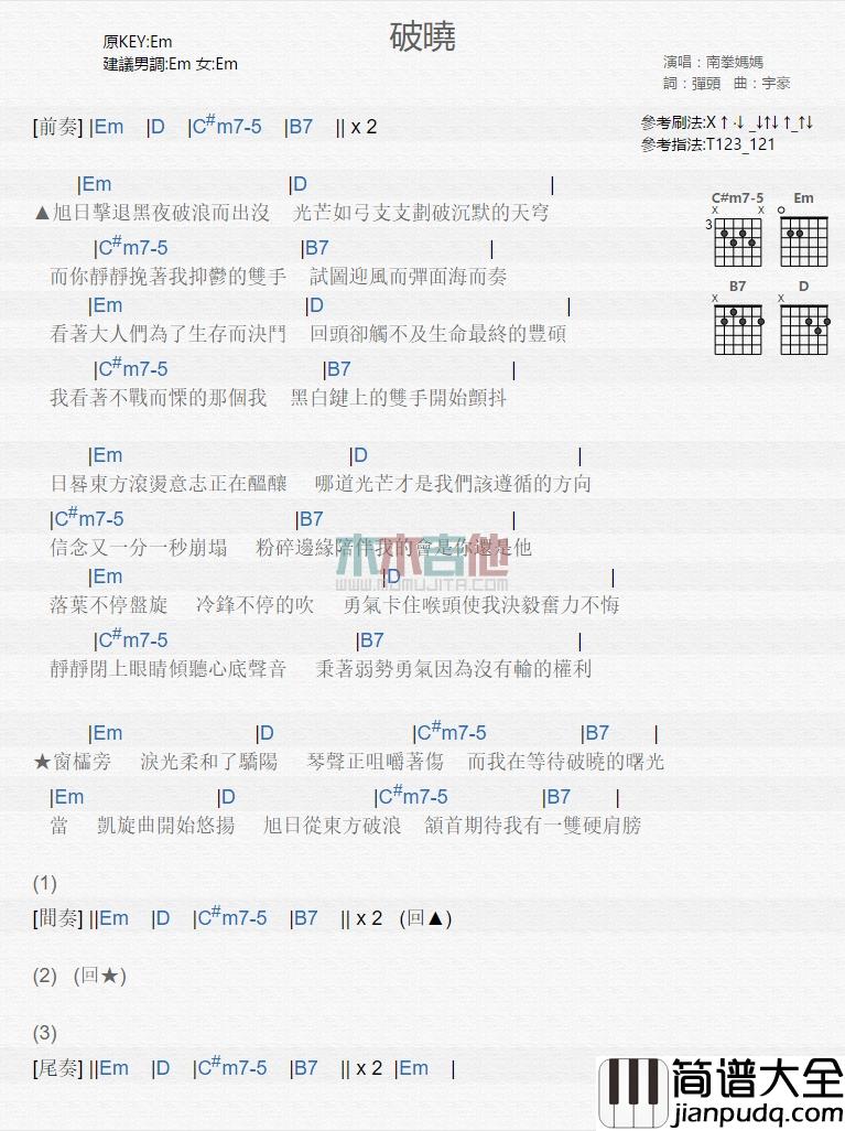 南拳妈妈_破晓_吉他谱_Guitar_Music_Score