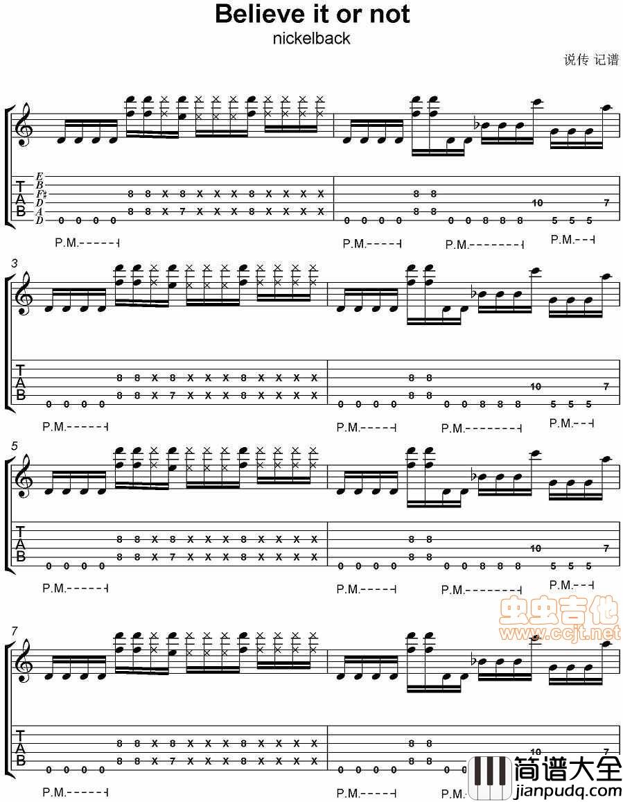 说传记谱|分享|Nickelback|believe_it_or_not|节奏吉他谱|吉他谱|图片谱|高清|nickelback