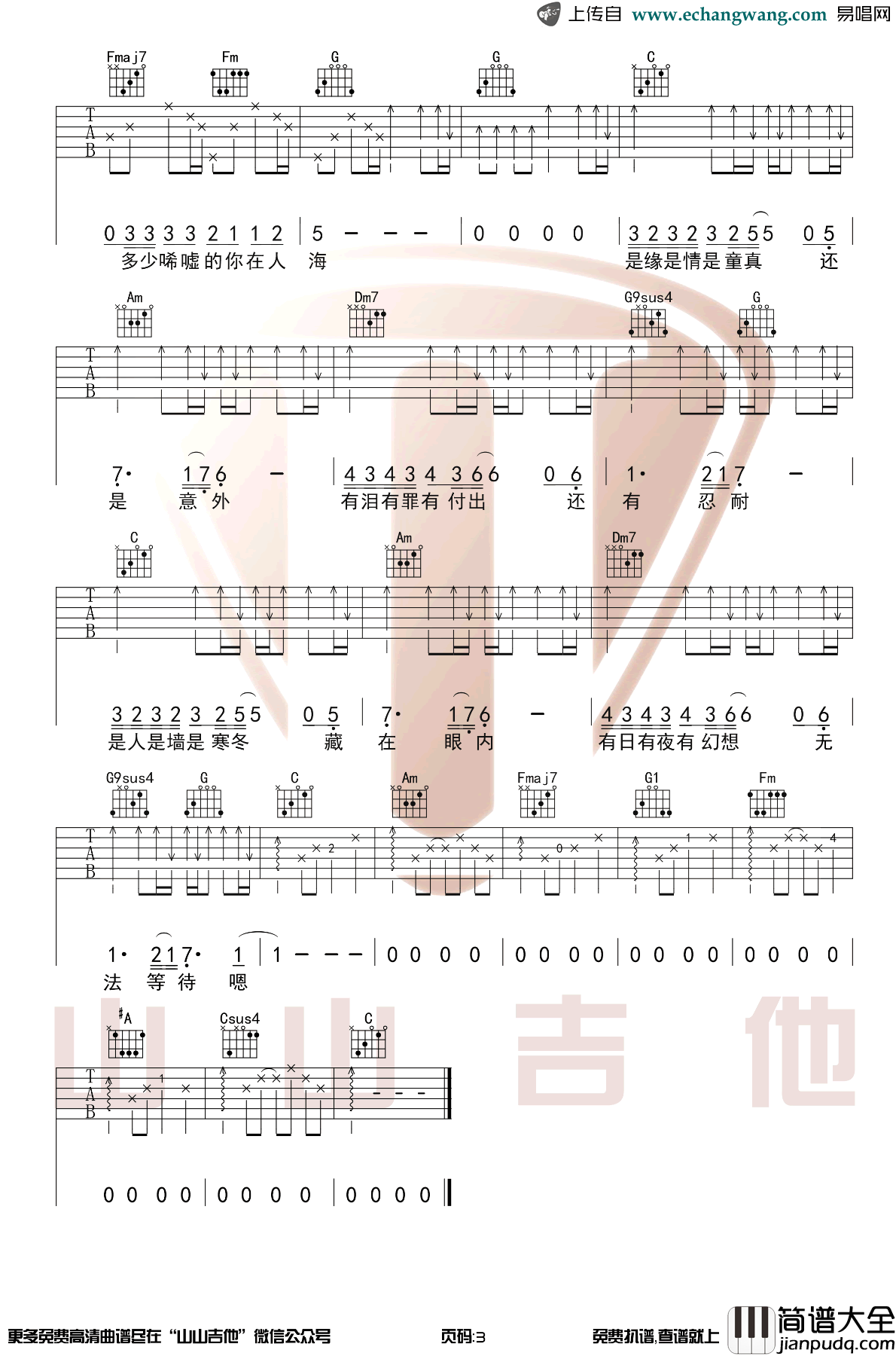 情人吉他谱_Beyond_情人C调弹唱谱_粤语歌曲