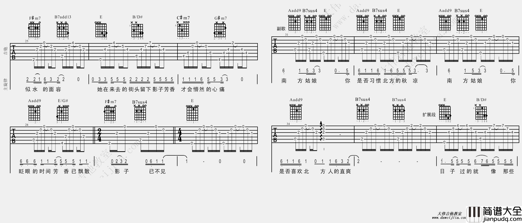 赵雷_南方姑娘_吉他谱(F调)_Guitar_Music_Score