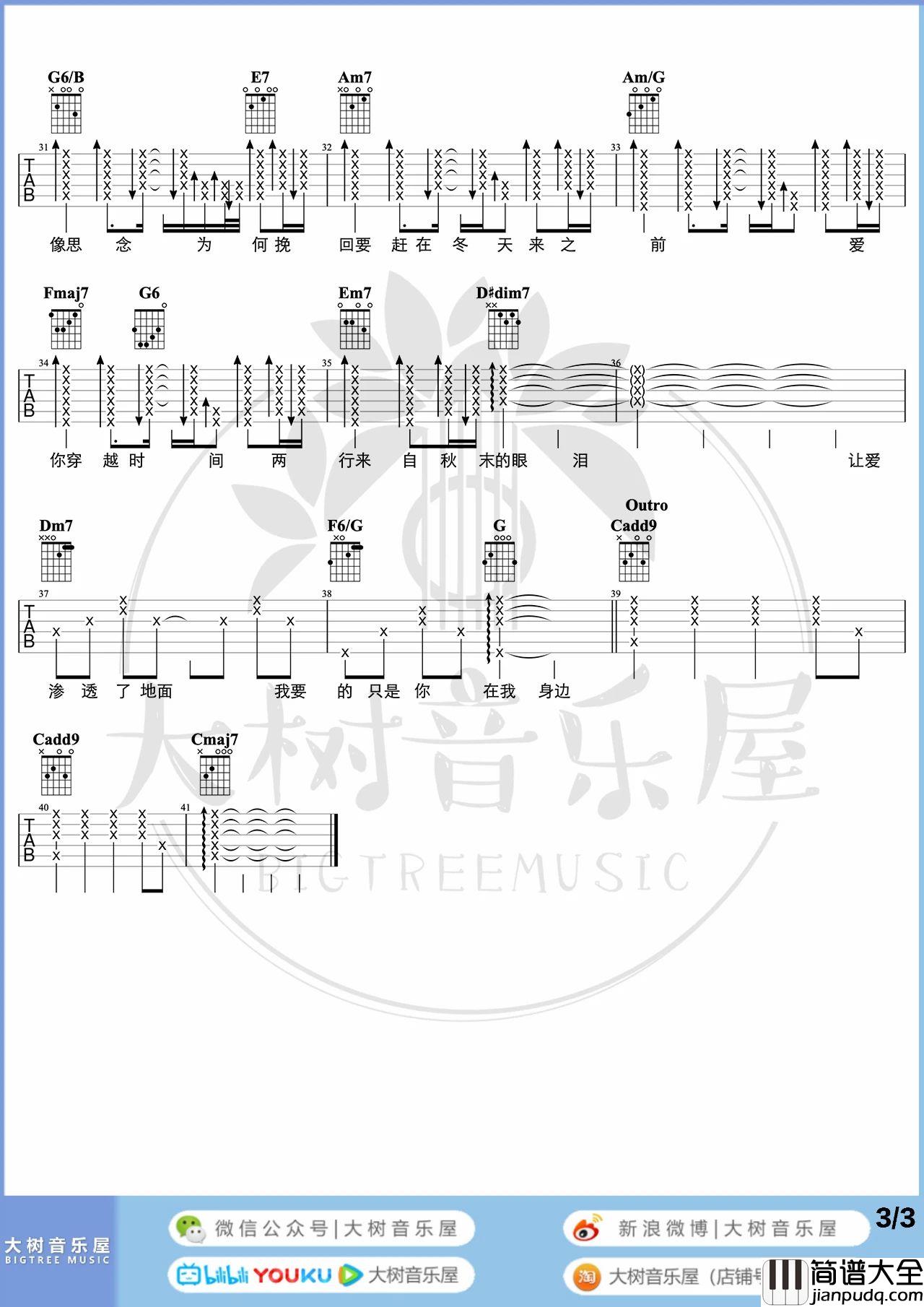 枫吉他谱_周杰伦_吉他弹唱教学视频C调原版吉他谱