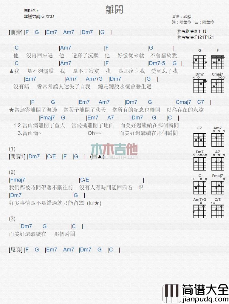 郭静_离开_吉他谱_Guitar_Music_Score