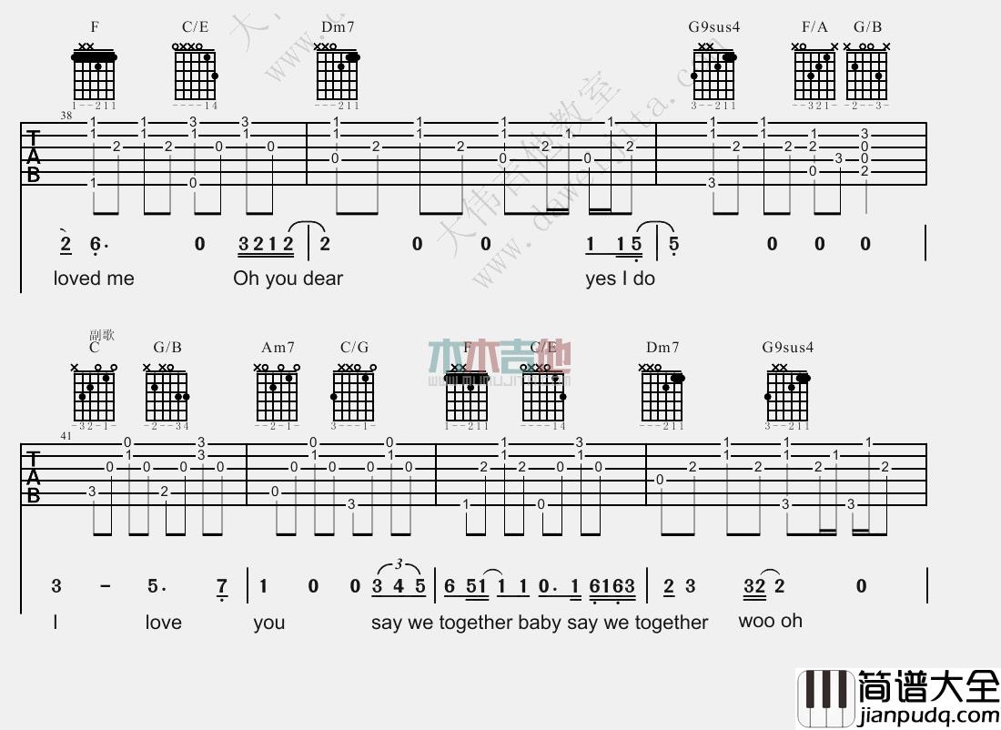 王若琳_I_Love_You_吉他谱(升C调)_Guitar_Music_Score