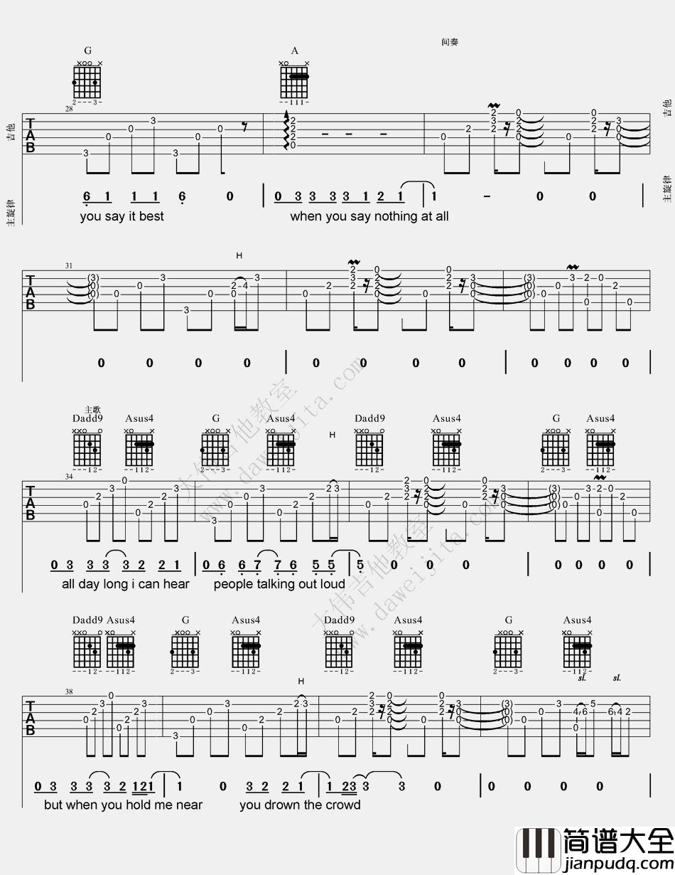 Keith,Whitley_When_You_Say_Nothing_At_All_吉他谱(降E调)_Guitar_Music_Score