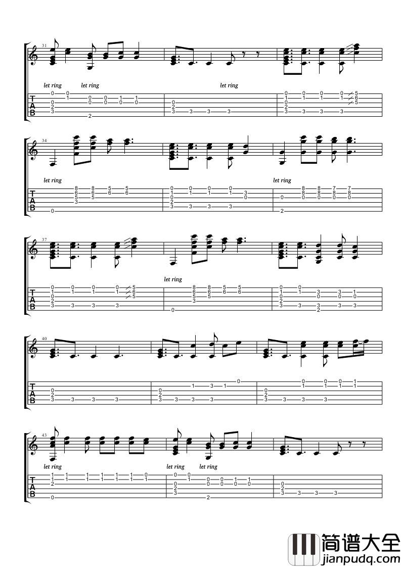 Shakira_Try_Everything_吉他谱_Guitar_Music_Score
