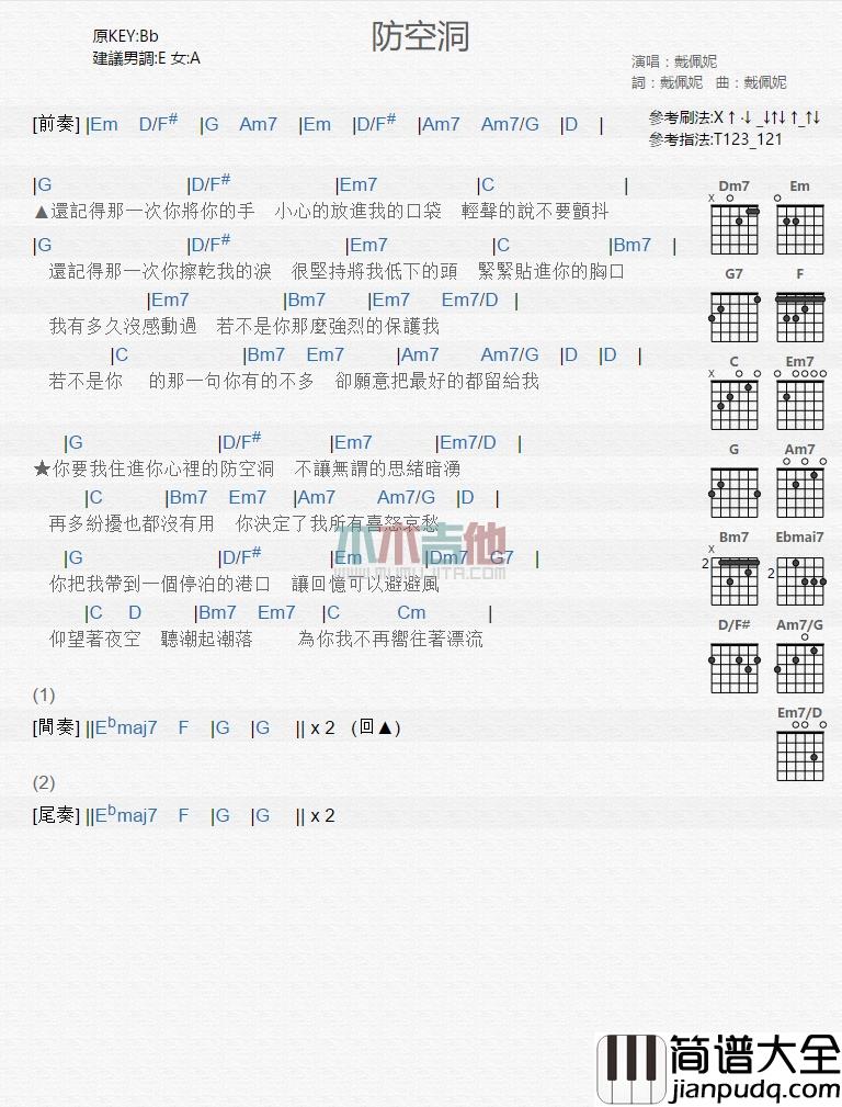 戴佩妮_防空洞_吉他谱_Guitar_Music_Score