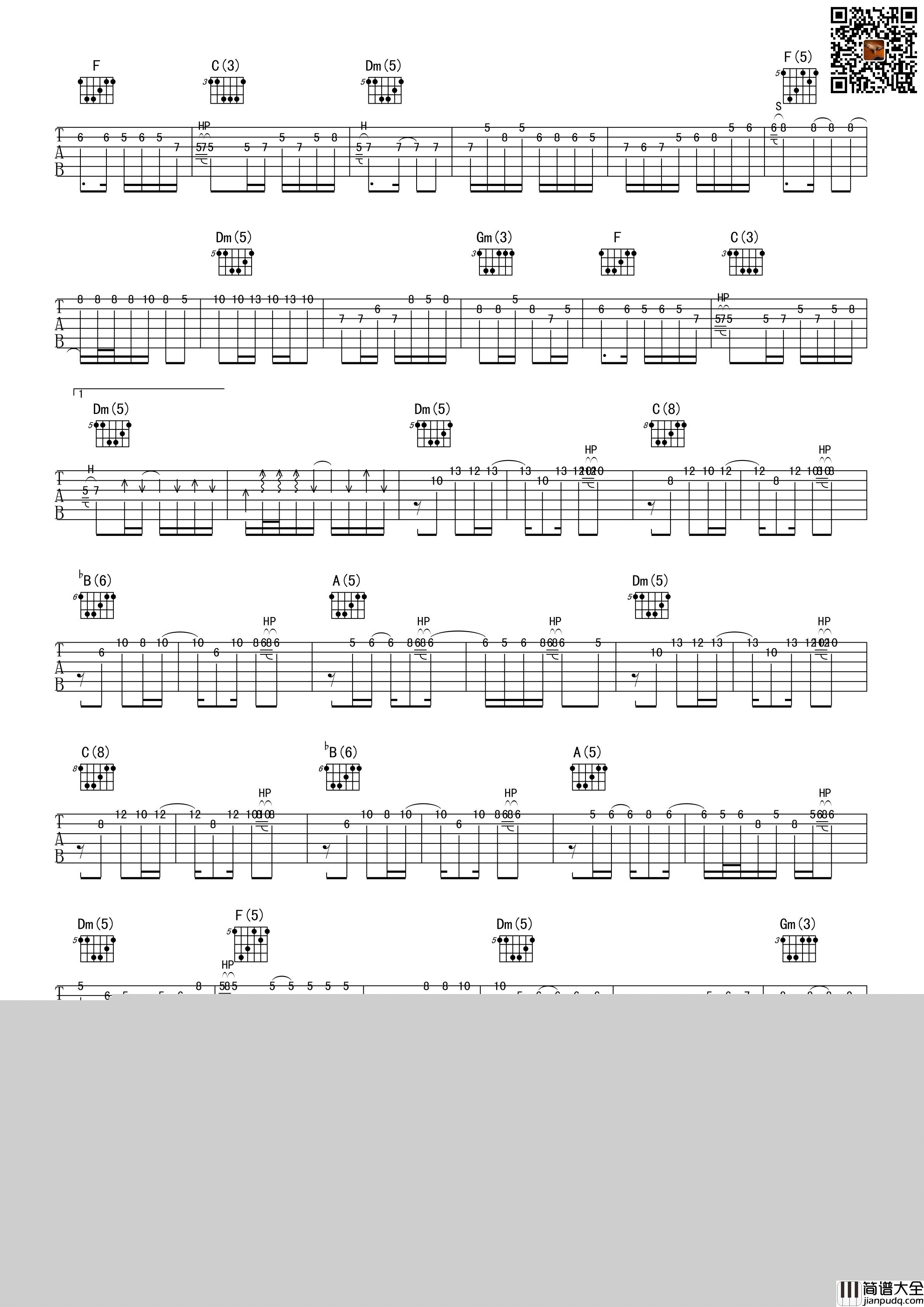 名曲_modanhan牡丹汗_指弹__吉他谱_Guitar_Music_Score