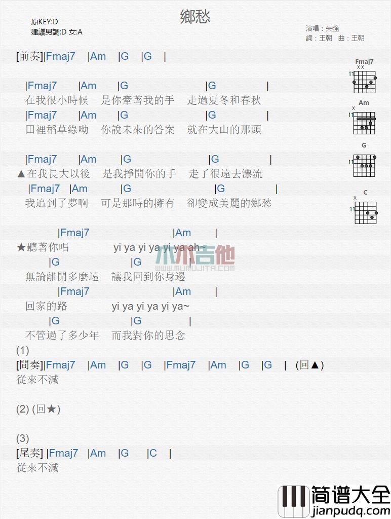 朱强_乡愁_吉他谱_Guitar_Music_Score