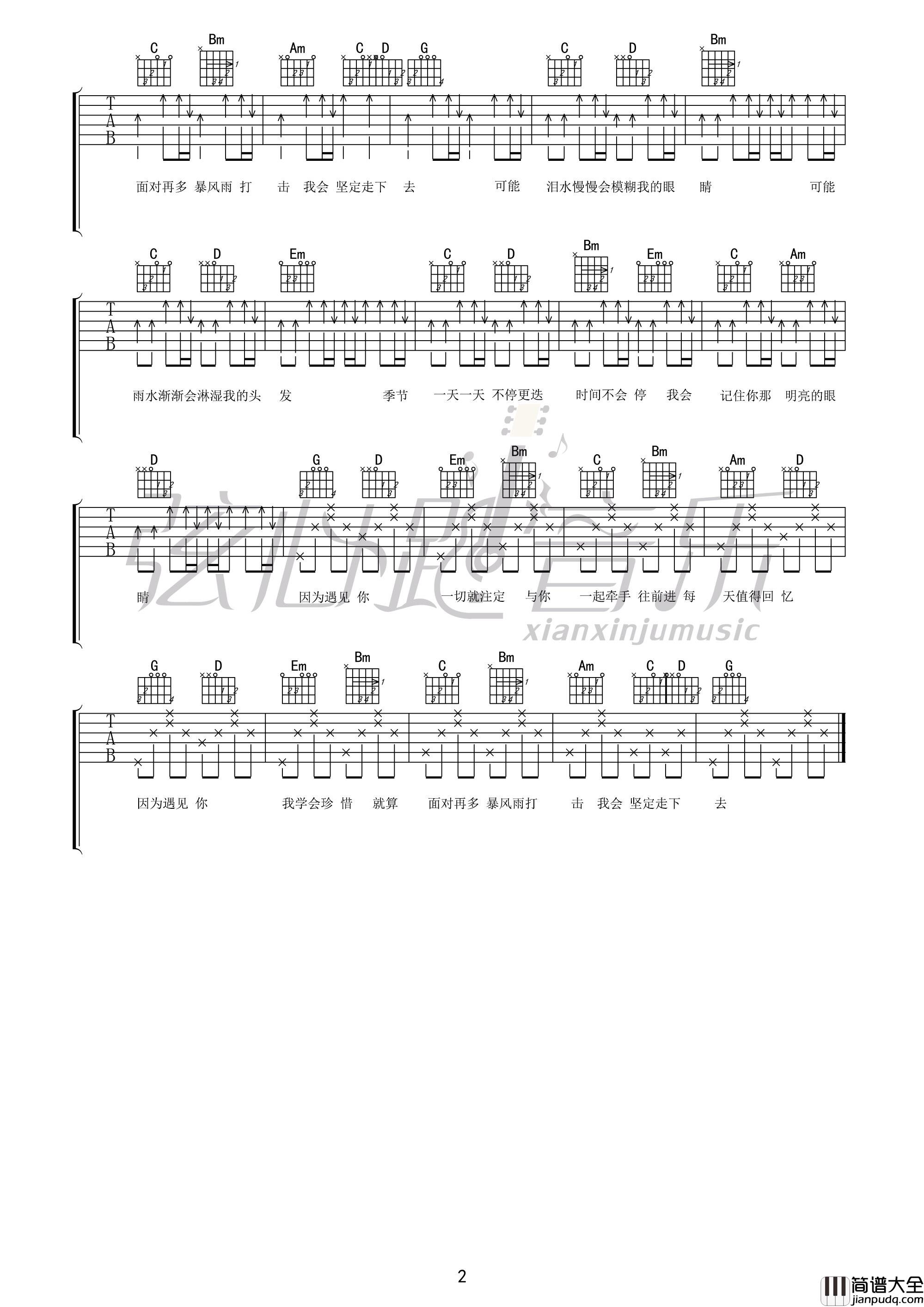 王源_因为遇见你_吉他谱_Guitar_Music_Score