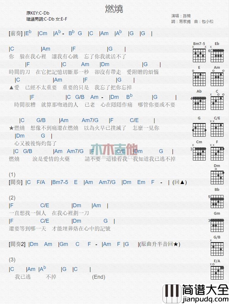 孙楠_燃烧_吉他谱_Guitar_Music_Score