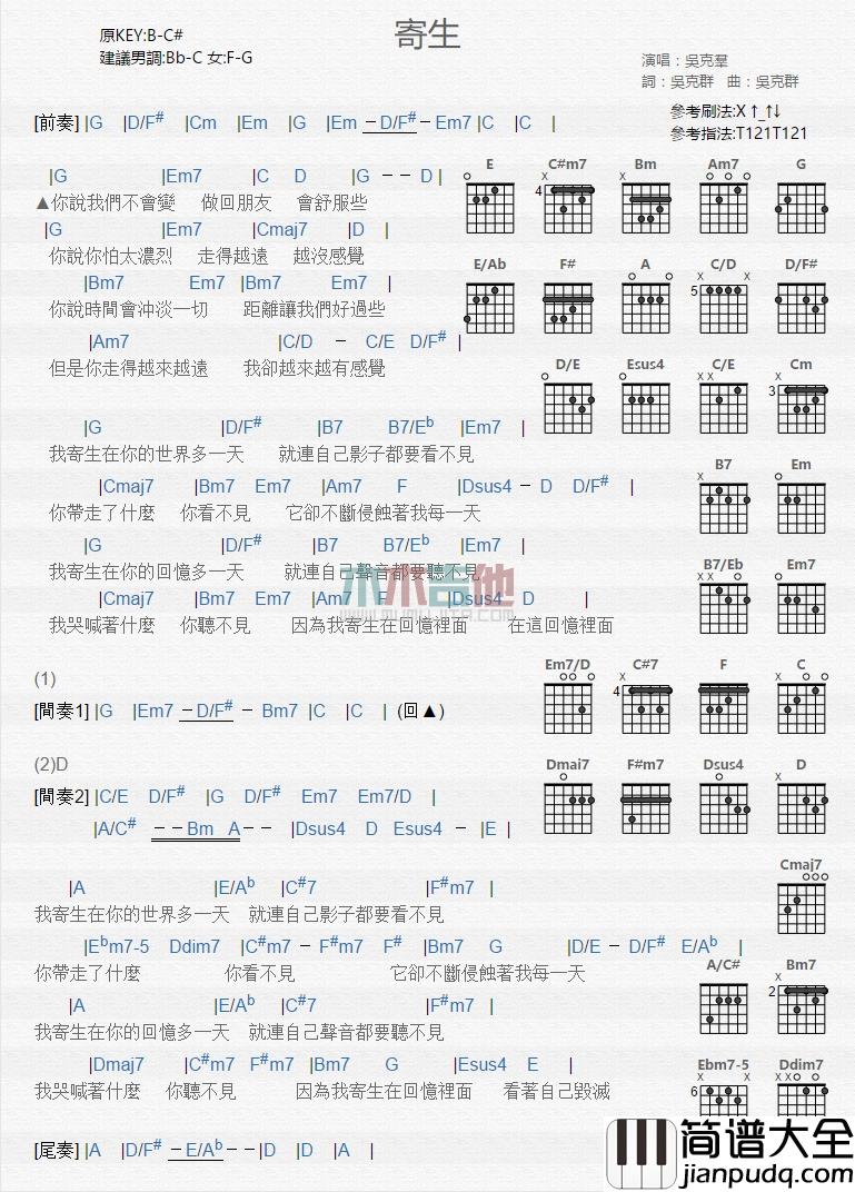 吴克群_寄生_吉他谱_Guitar_Music_Score
