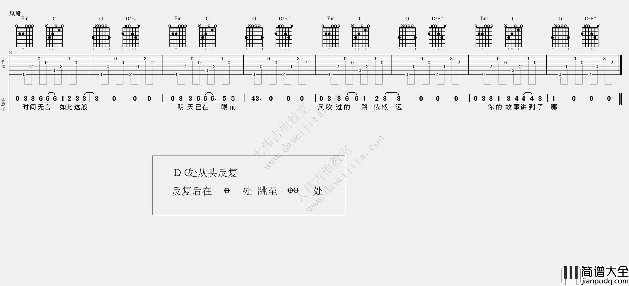 朴树_平凡之路_吉他谱(A调)_Guitar_Music_Score