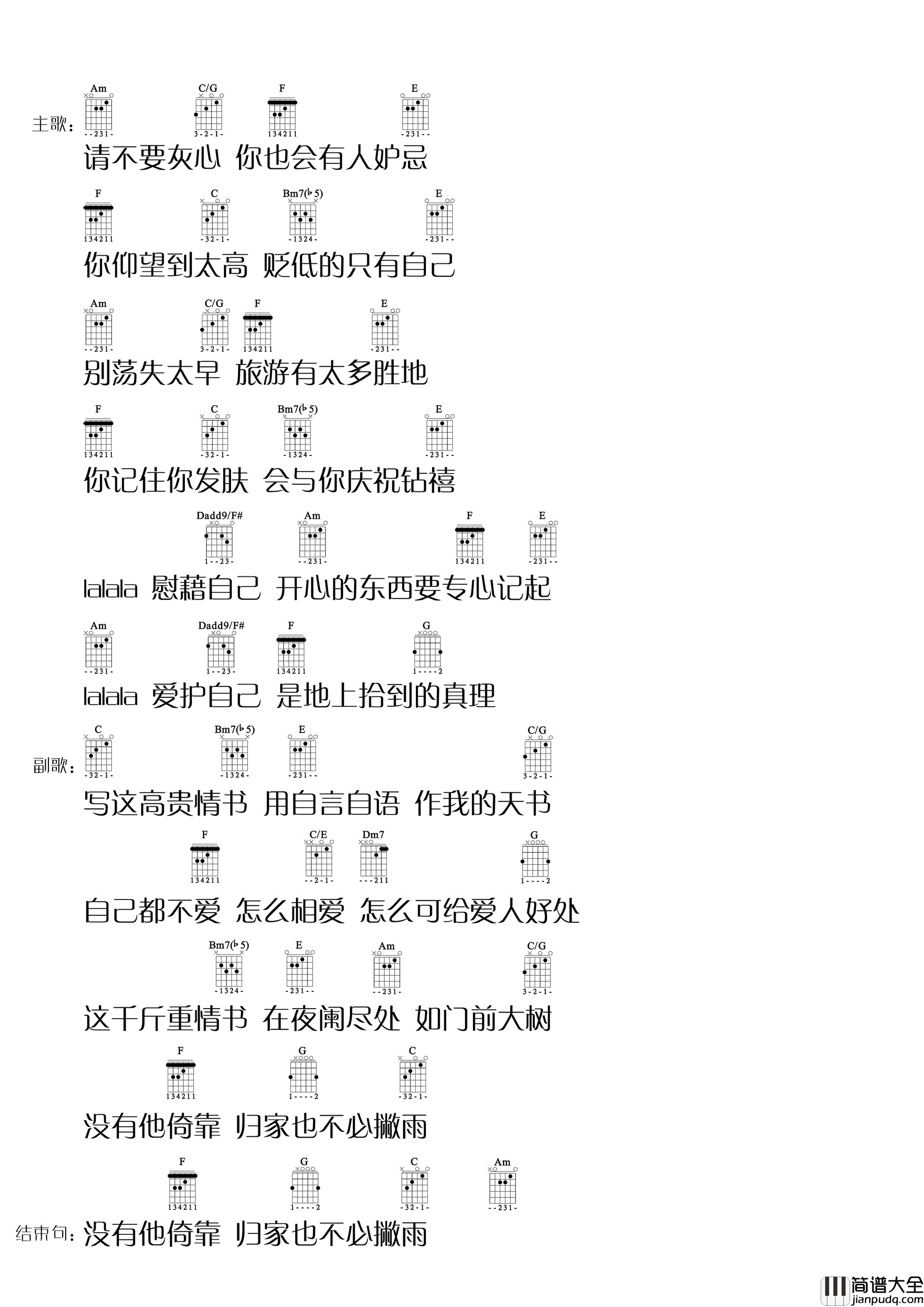 李荣浩_笑忘书_吉他谱(C调)_Guitar_Music_Score