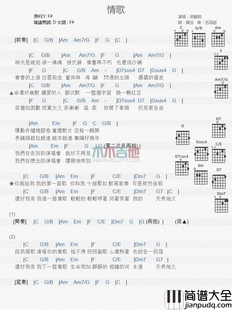梁静茹_情歌_吉他谱_Guitar_Music_Score