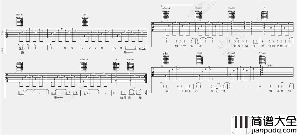 齐秦_如果云知道_吉他谱(D调)_Guitar_Music_Score