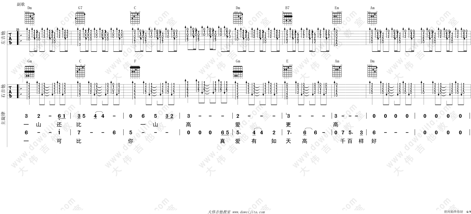 罗文,甄妮_世间始终你好_吉他谱(C调)_Guitar_Music_Score