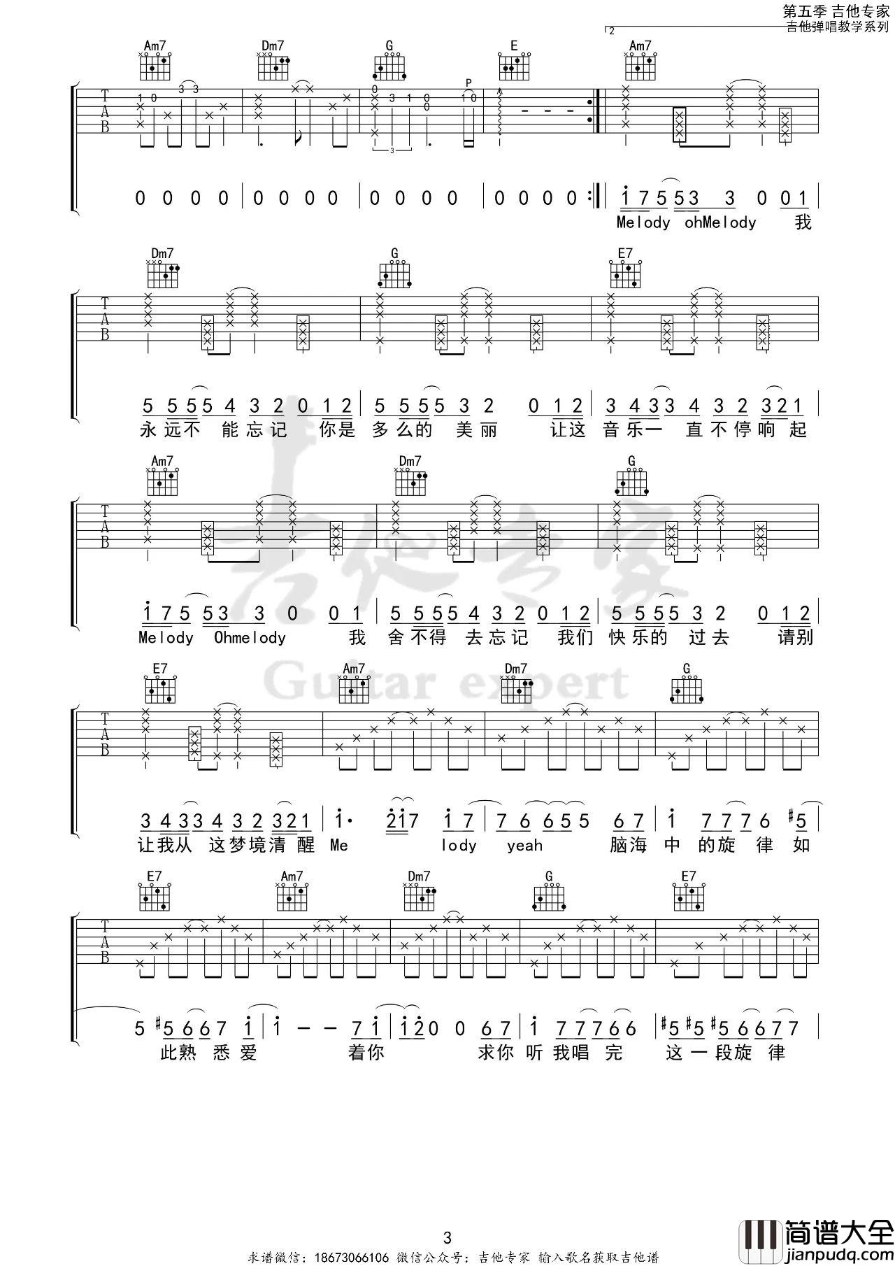 Melody吉他谱_陶喆_C调版吉他弹唱六线谱