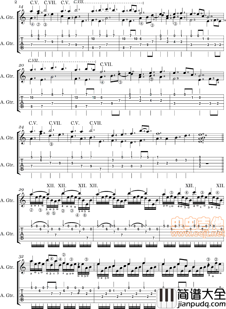 杨雪霏版_樱花变奏曲(Sakura)|吉他谱|图片谱|高清|杨雪霏