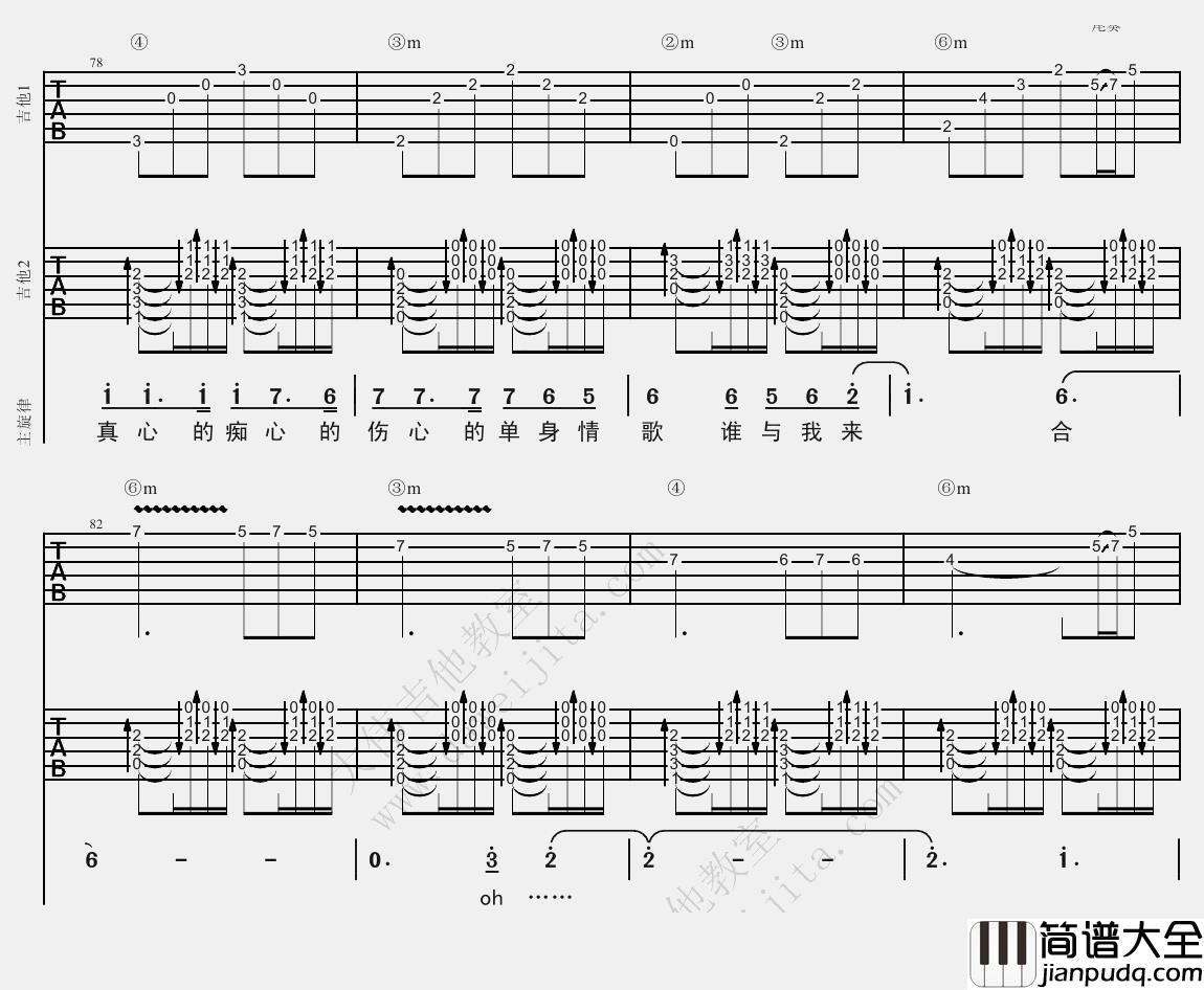 林志炫_单身情歌_吉他谱(E调)_Guitar_Music_Score
