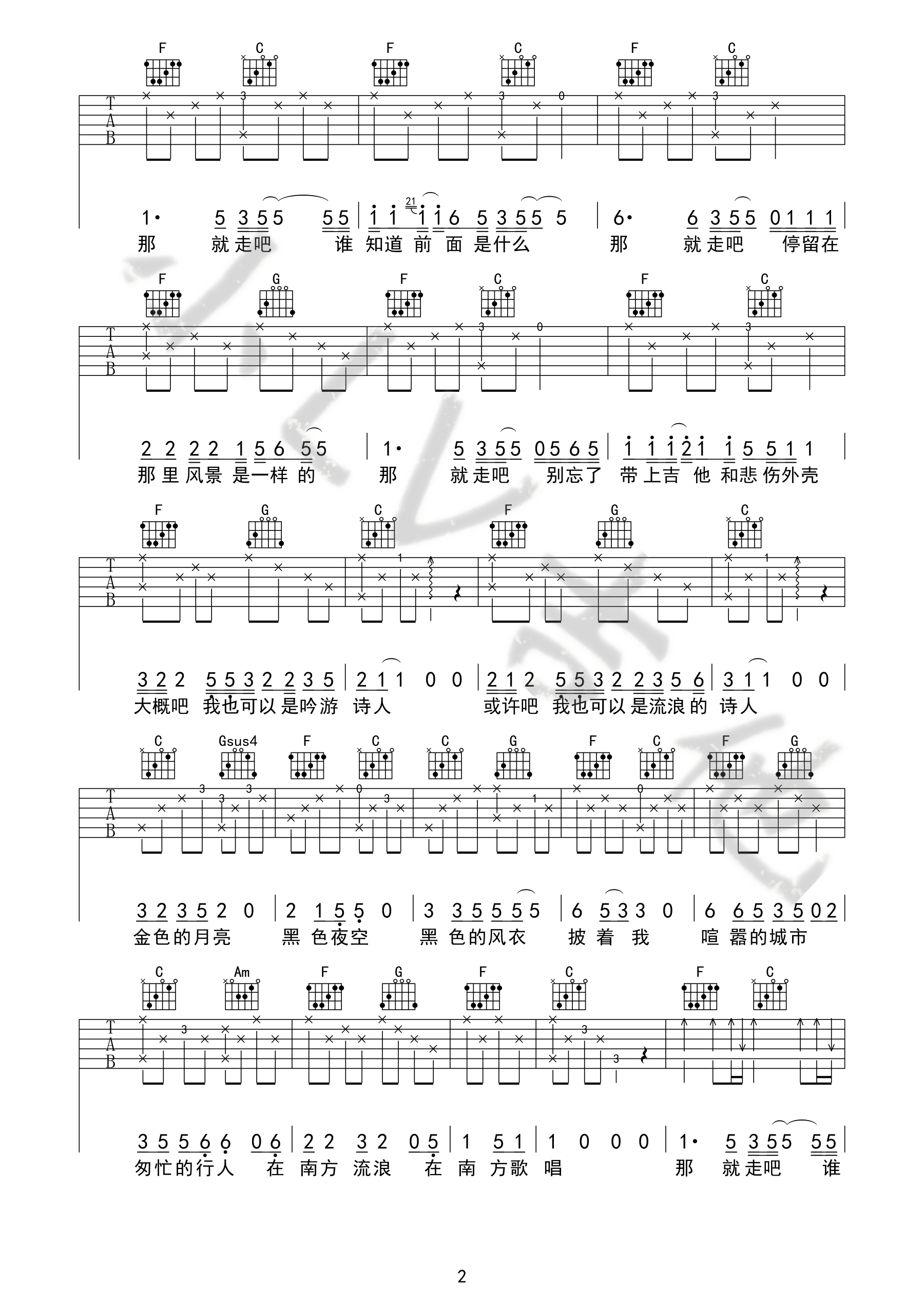好妹妹乐队_我也可以是流浪诗人_吉他谱_Guitar_Music_Score