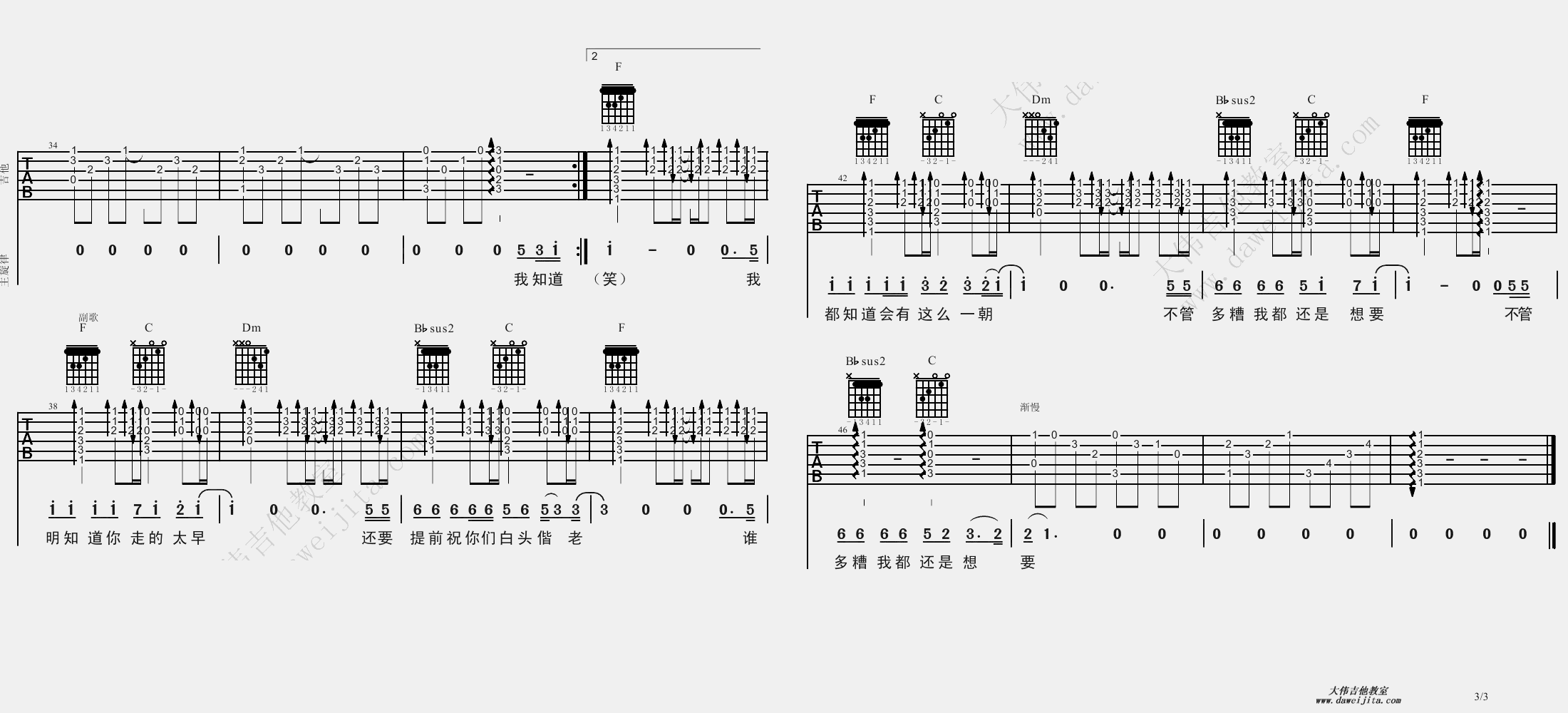 刘允乐_太早_吉他谱(升F调)_Guitar_Music_Score