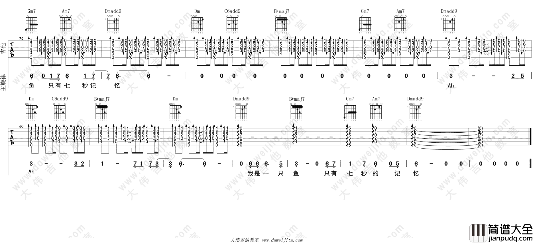姚贝娜_鱼_吉他谱(F调)_Guitar_Music_Score