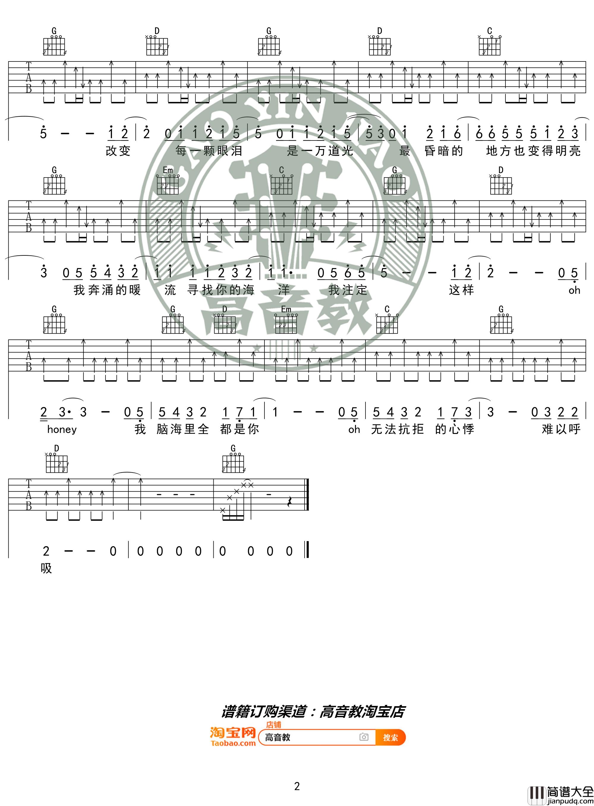 逃跑计划_一万次悲伤_吉他谱_抖音热曲_G调入门版_高音教编配