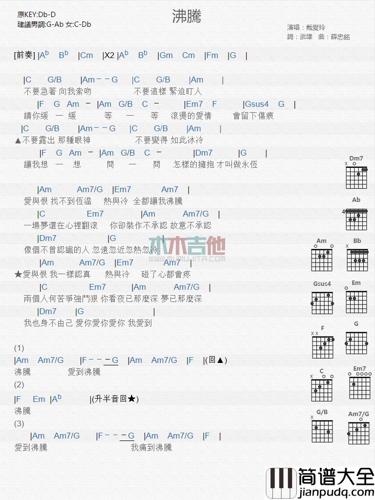 戴爱玲_沸腾_吉他谱_Guitar_Music_Score
