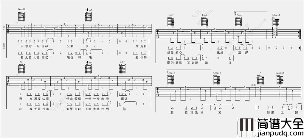 齐秦_如果云知道_吉他谱(D调)_Guitar_Music_Score