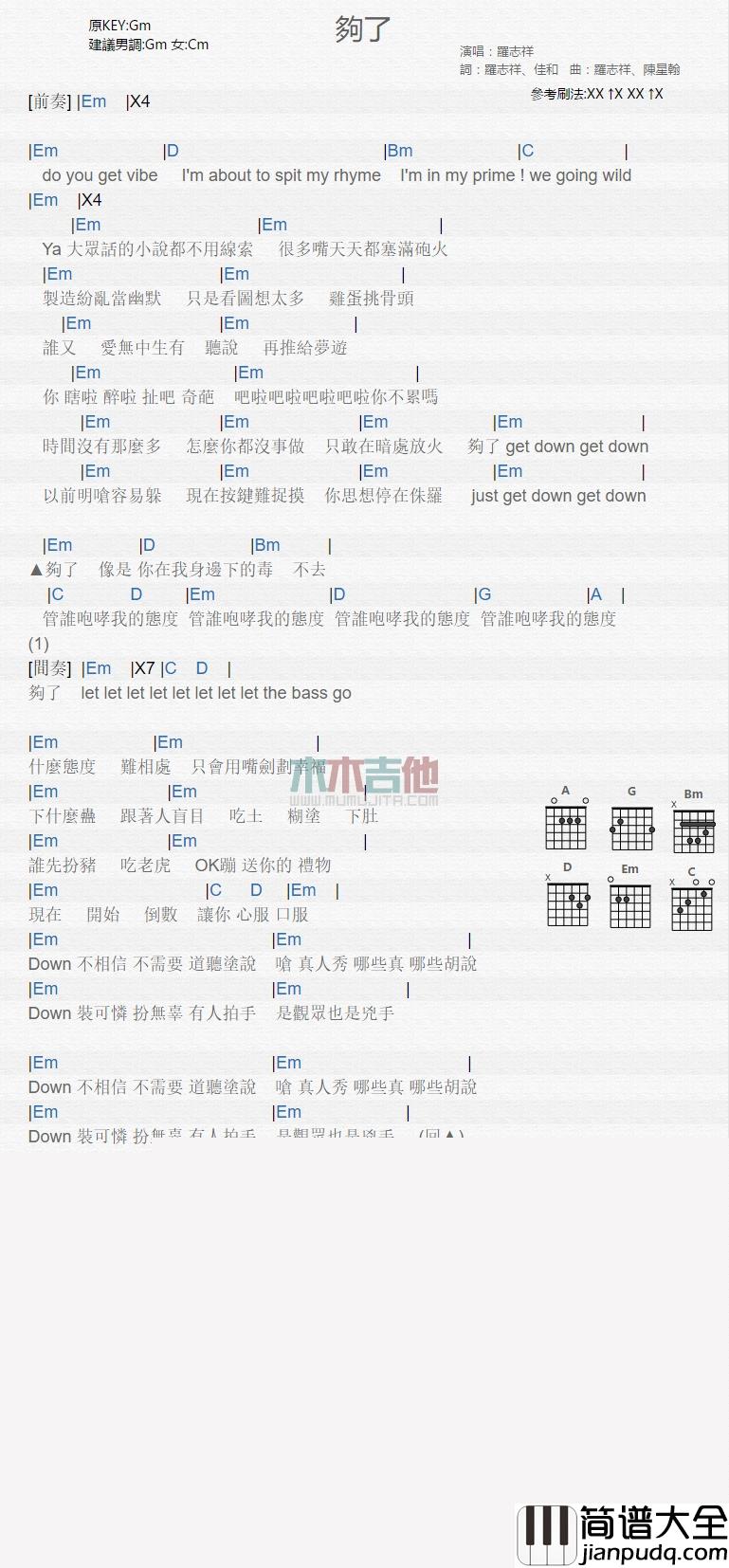 罗志祥_够了_吉他谱_Guitar_Music_Score