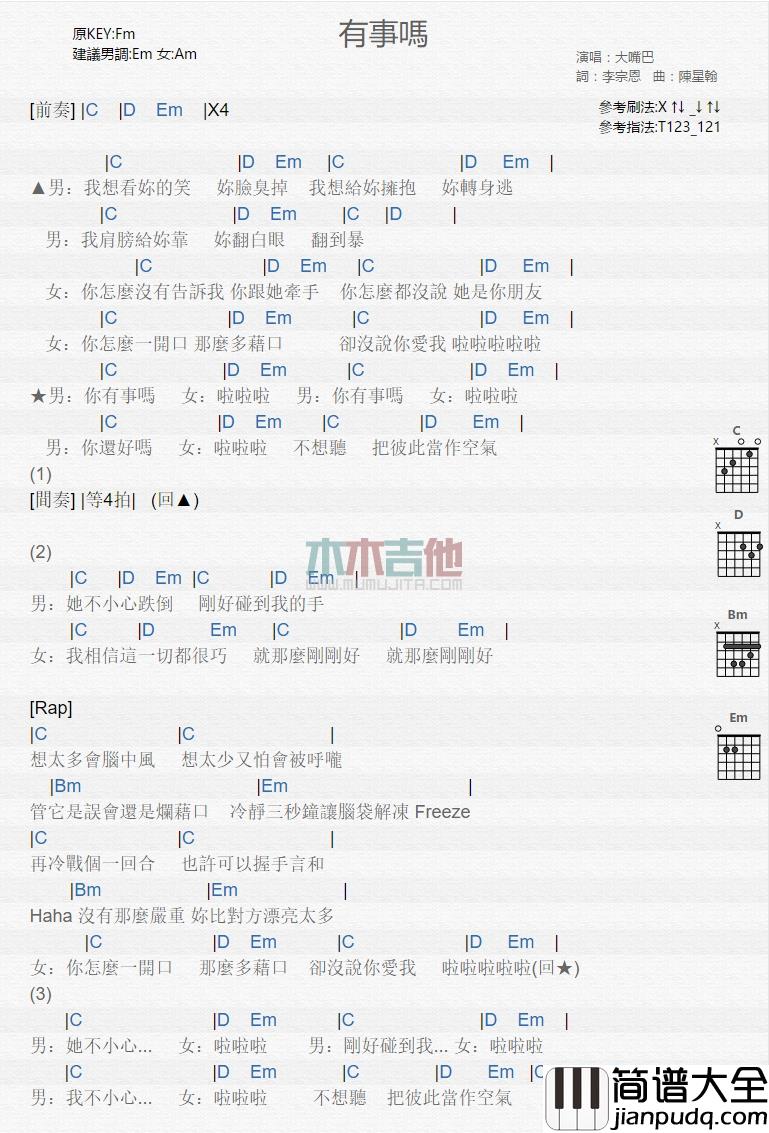 大嘴巴_有事吗_吉他谱_Guitar_Music_Score
