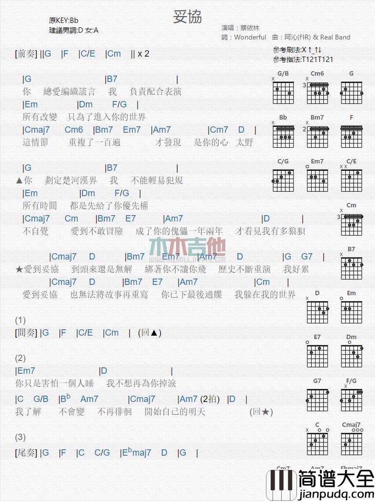 蔡依林_妥协_吉他谱_Guitar_Music_Score