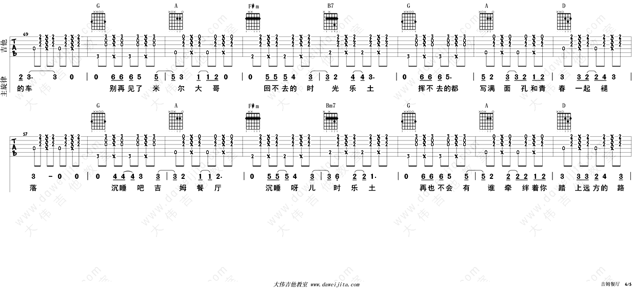 吉姆餐厅吉他谱_赵雷_吉他弹唱教学讲解_六线谱完整版