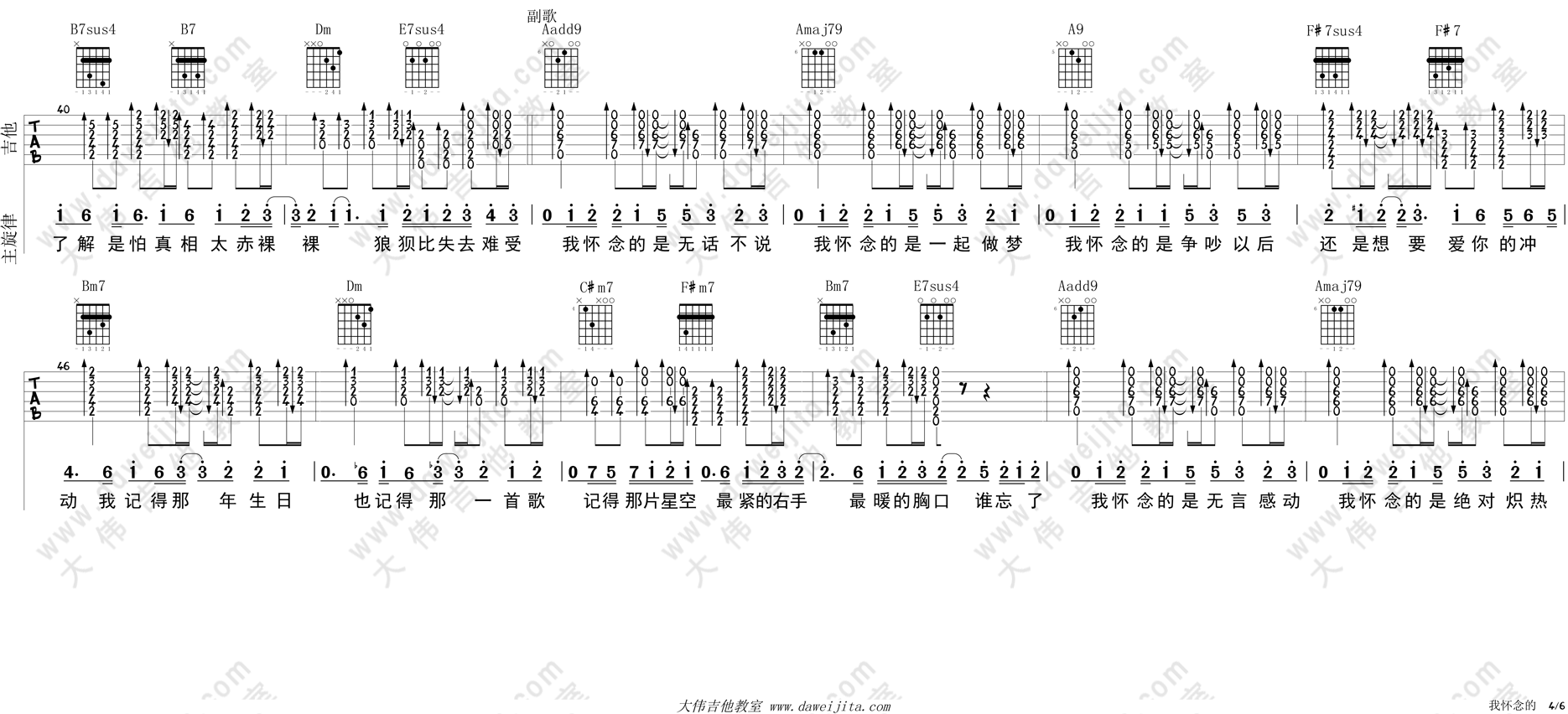 孙燕姿_我怀念的_吉他谱(降B调)_Guitar_Music_Score